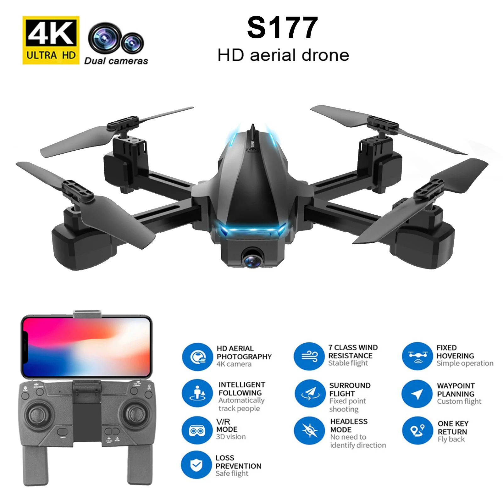 CSJ S177 Радиоуправляемый Дрон с камерой 4K HD двойной 5G Wi-Fi FPV GPS оптическое