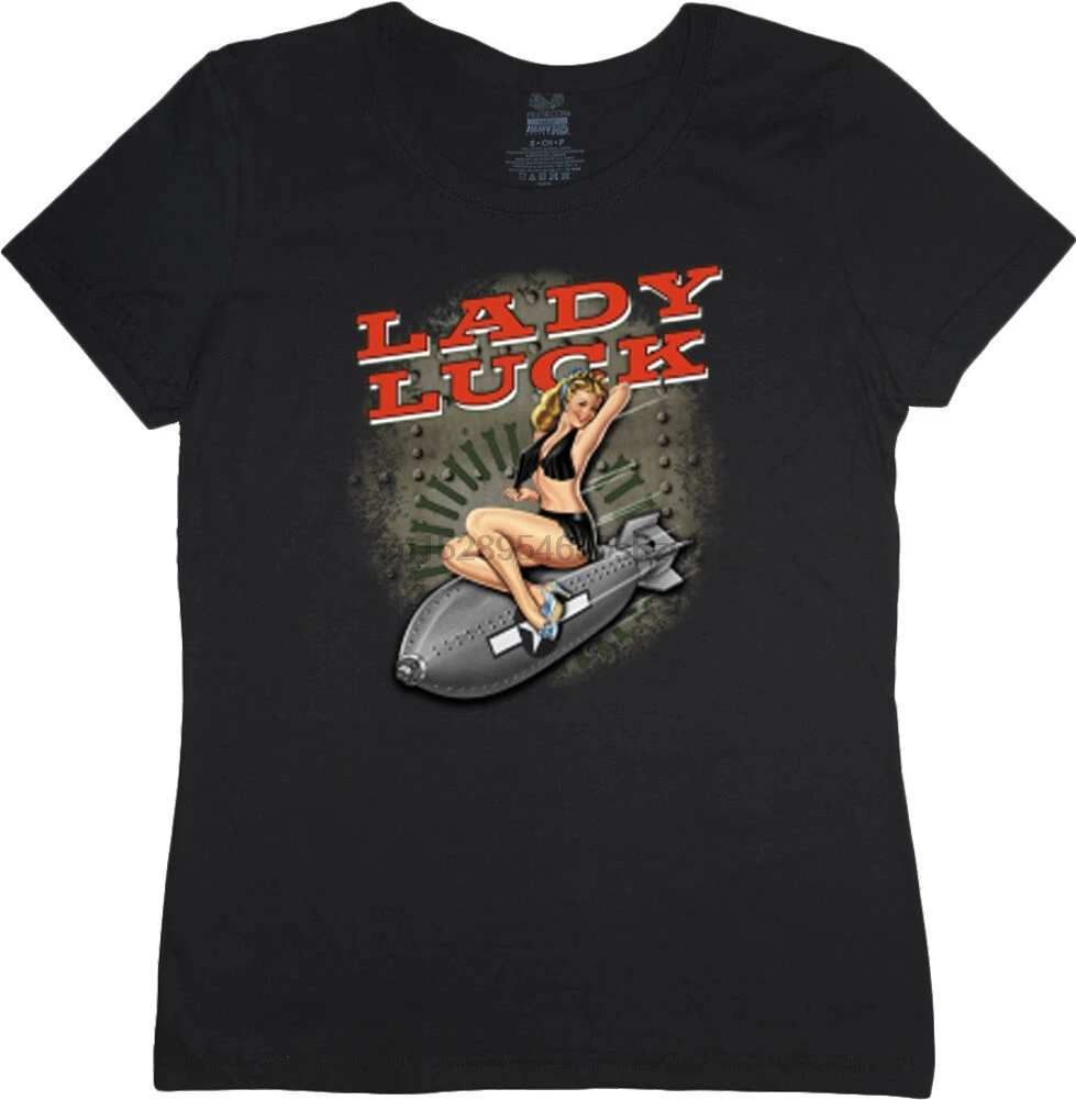 

Ladies Size Tee Shirt Lady Luck Pin Up Girl Vintage Us Army Navy Marines T-Shirt