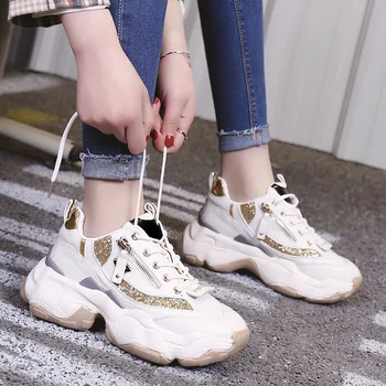 

2019 Autumn Ladies Glitter Chunky Sneakers Platform Casual Shoes Dad dames Sneakers Women Shoes Trainers basket chaussure femme