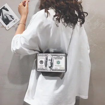 

Women Dollar Pattern Box Design Pu Leather Women Daily Clutch Bag Chain Purse Shoulder Bag Tote Ladies Handbag Crossbody Bag
