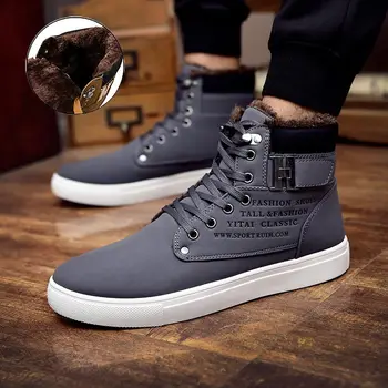 

Ankle Boots Warm Men Snow Boots Autumn Winter High Top Men Flat Skateboard Shoes 2019 New Fashion Flock Plush Boots Botas