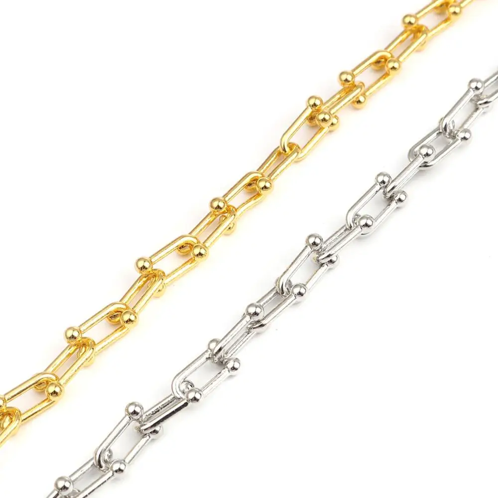 

8Seasons Fashion Zinc Based Alloy Link Chain Findings Gold/Silver Color U-shaped Handmade DIY Making Necklace Jewelry 15x9mm, 1M