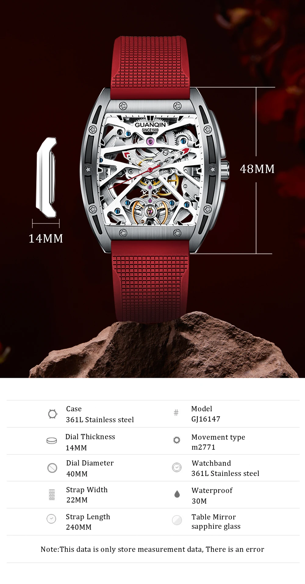 GUANQIN Men's Watches Men Mechanical Wristwatch Automatic Watch For Men Brand Luxury Stainless Steel Sapphire Glass Reloj Hombre