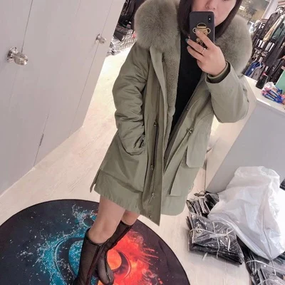 AYUNSUE Winter Coat Women Parka Real Fur Coat Female Rabbit Fur Liner Long Jacket Women Fox Fur Collar Warm Parkas MY4574