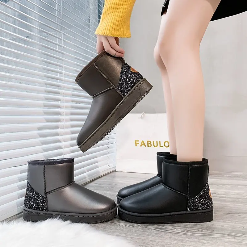 

Women Boots plush Winter Shoes Women ankle Boots outdoor Platform Keep Warm snow Boots lace up With Thick Fur Heels Botas Mujer