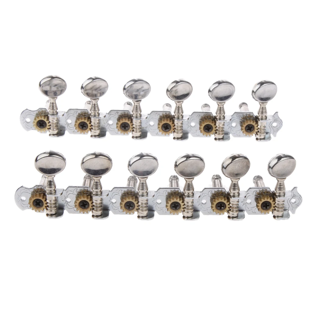 6L 6R Tuning Pegs Tuners Machine Heads for 12 String Acoustic Guitar Silver