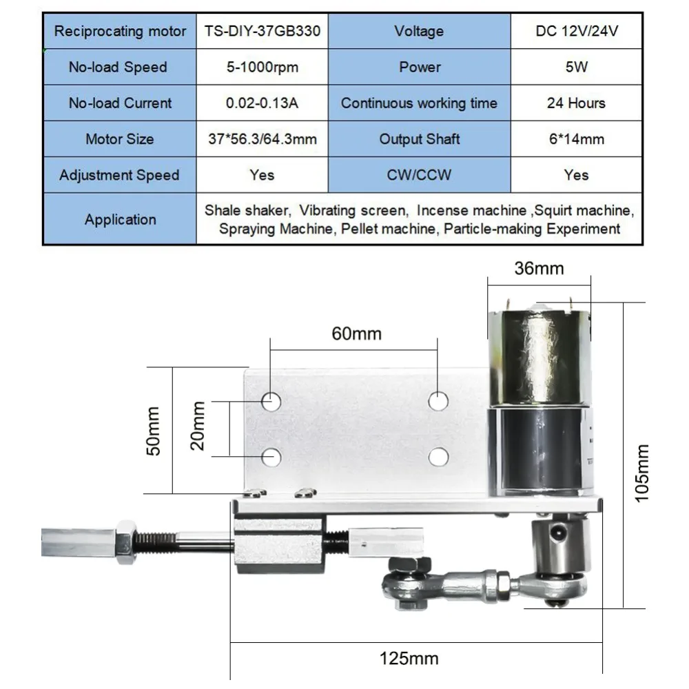 

Linear Reciprocating Motor DIY Design 12V 24V 10mm Stroke Reciprocating Cycle Linear ActuatorAdjustable 5~1000rpm Linear Motor