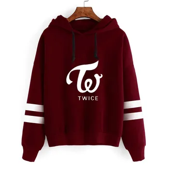 

Harajuku Fashion Striped Tops TWICE Hoodies Sweatshirts Long Sleeve Casual Hooded Pullovers High Quality Kpop Clothes Feminina