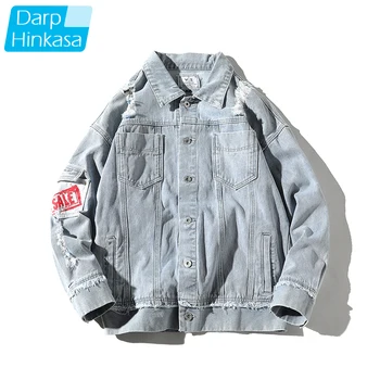 

DARPHINKASA Men Casual Aviator Jacket Men's Hip-hop Street Style Ripped Jacket Men Fashion Casual Retro Denim Jacket 5XL