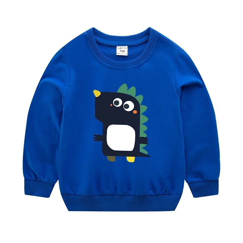 Children's sweater cartoon dinosaur print children's clothing new spring and autumn boys and girls long-sleeved Sweatshirts - Цвет: Blue