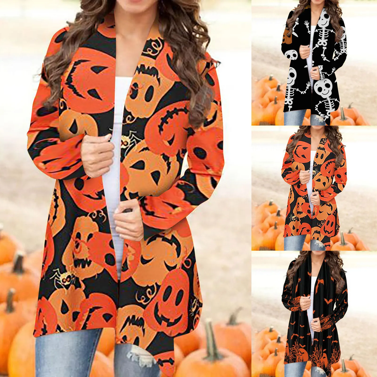 Cardigan Women Korean Fashion Women XXL Halloween Sweater Animal Cat Pumpkin Print Cardigan Autumn Coat S-XXL Sueters De Mujer 1