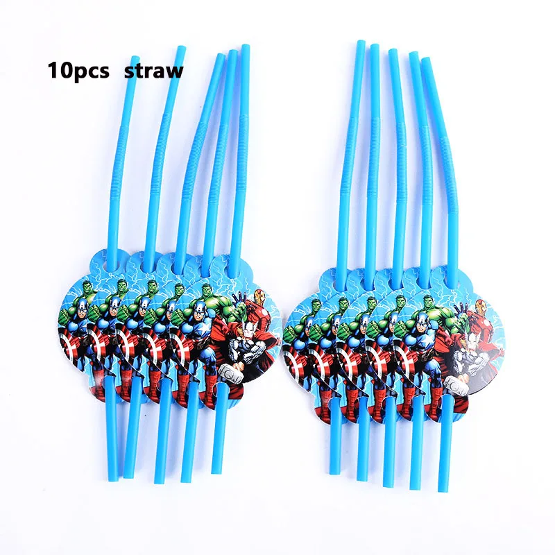 10pcs straw Мстители тема Бумага чашки салфетки пластины 7 дюймов Дети пользу для день рождения, детский душ вечерние поставки одноразовый набор - Цвет: 10pcs straw