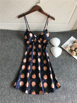 

Women Print Short Satin Backless Sleepwear Ladies Sexy Lingerie Sleepdress Babydoll Nightdress Nightgown Sleepshirts Homewear