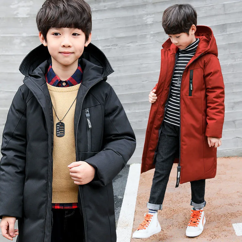 От 3 до 17 лет, зимнее пальто для мальчиков, парка, хлопковая куртка, теплая куртка с капюшоном для мальчиков, модная утепленная верхняя одежда, цвет: черный, винный, красный