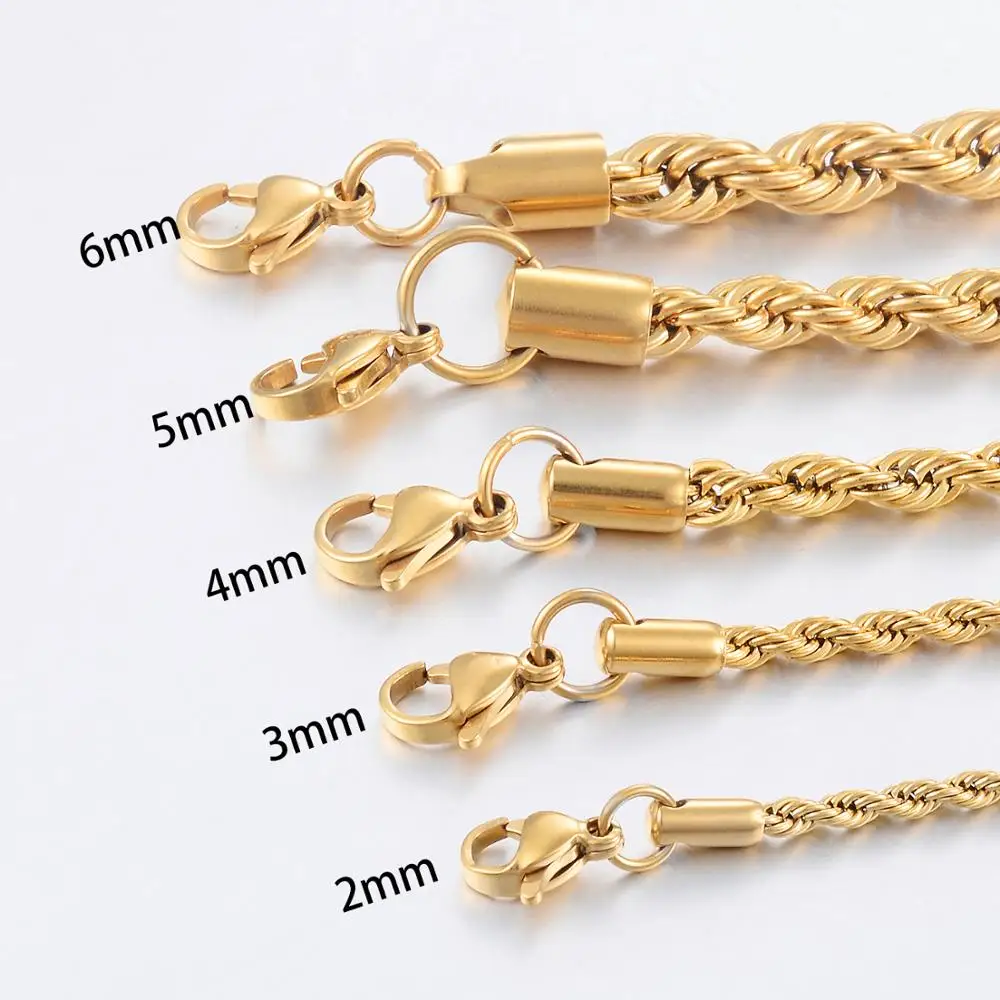 Width 2/3/4/5/6mm 316L Stainless Steel Gold Color Twisted Rope Chain Necklace For Men's and Women's Jewelry wholesale 2