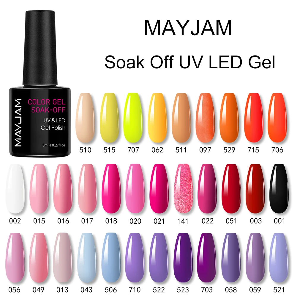 

MAYJAM 8ml Hybrid Varnish Manicure Art Semi-permanent Base Top Coat UV LED Lamp Gel Polish Nail Lacquer Varnishes