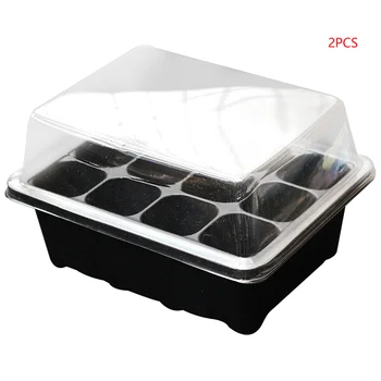

2pcs 12 Cells Seed Trays Seedling Starter Tray Humidity Adjustable Plant Starter Kit with Dome and Base