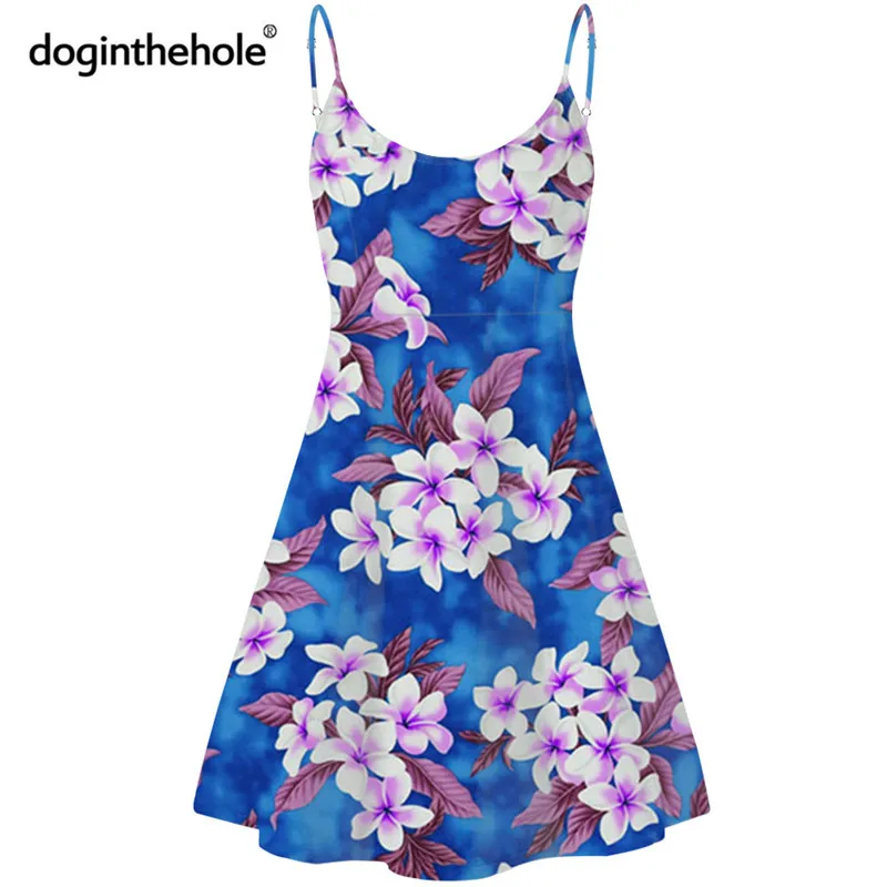 

doginthehole Women's Floral Print Swing Dress Plumeria Flowers and Foliage Print Summer Sleeveless Tunic Tops For Teen Girls