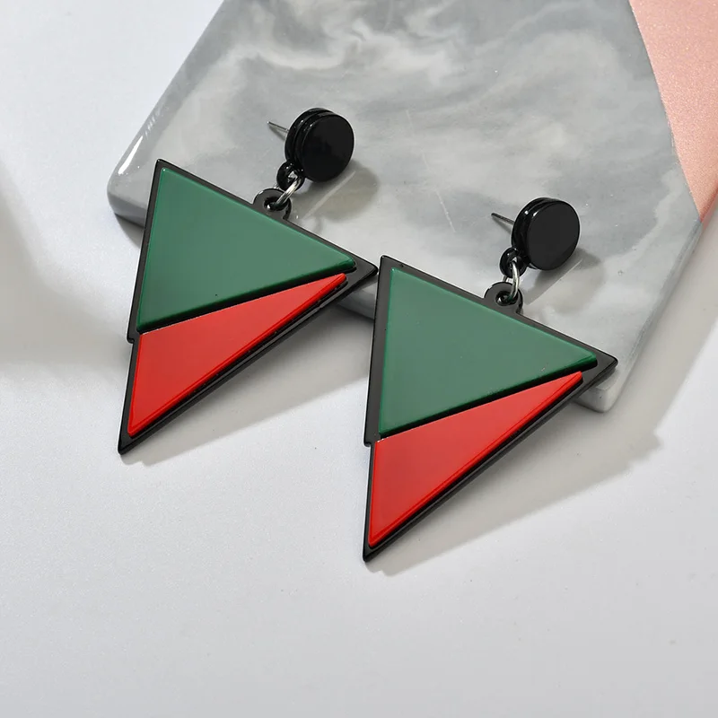 Earrings Geometric Triangle Black White Red Green Big Acrylic Minimalist Jewelry Simple Women | Украшения и аксессуары