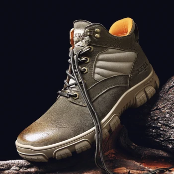 

Fashion high-end leather men's Martin boots, casual non-slip work boots, high-top motorcycle boots, lace-up brown handmade boots