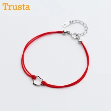 Trusta, Твердое Серебро 925 пробы, модный браслет с полым сердцем, красная веревочная цепь, 14 см, для девушек-подростков, модное ювелирное изделие DS995