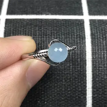 

6mm Natural Aquamarine Ring Jewelry For Women Lady Female Love Silver Blue Beads Clear Gemstone Crystal Adjustable Ring AAAAA