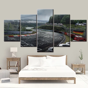 

Wall Art Home Decorative Modern Popular Modular 5 Piece Style Large Poster Canvas Print Nurburgring Rally Road Painting