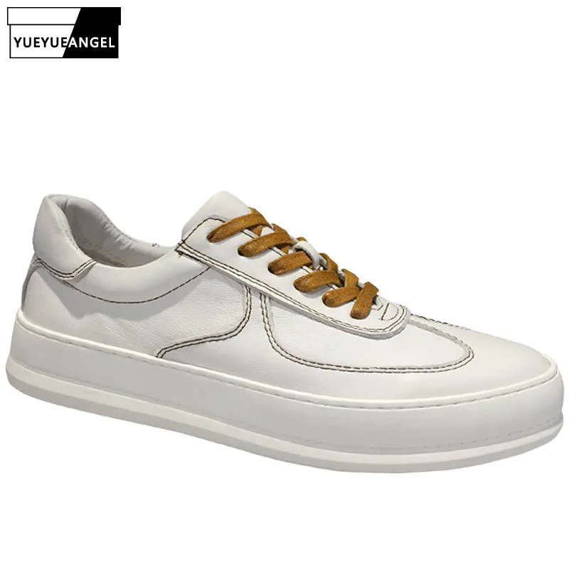 Luxury Cowhide Casual Shoes Men Autumn Fashion Lace Up White Platform Sneakers Homme Genuine Leather Street Hip Hop | Обувь