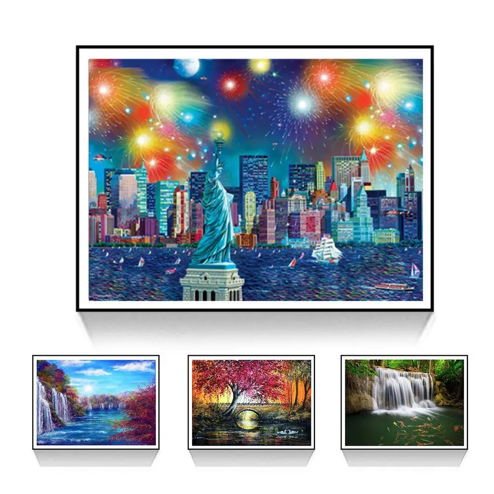 

new 40x30cm Color Printing Scenery Cross Stitch Craft DIY Full Round Diamond Painting Embroidery gifts for parents kids scenery