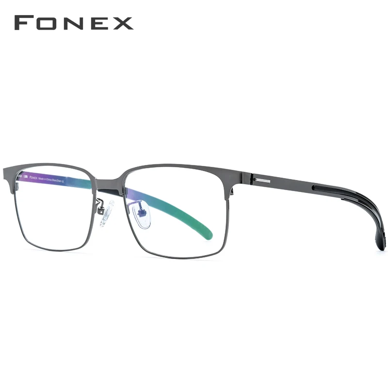 FONEX оправы для очков из силиконового сплава, Мужские квадратные очки для близорукости по рецепту, новые металлические очки без винтов 989 - Цвет оправы: Серый
