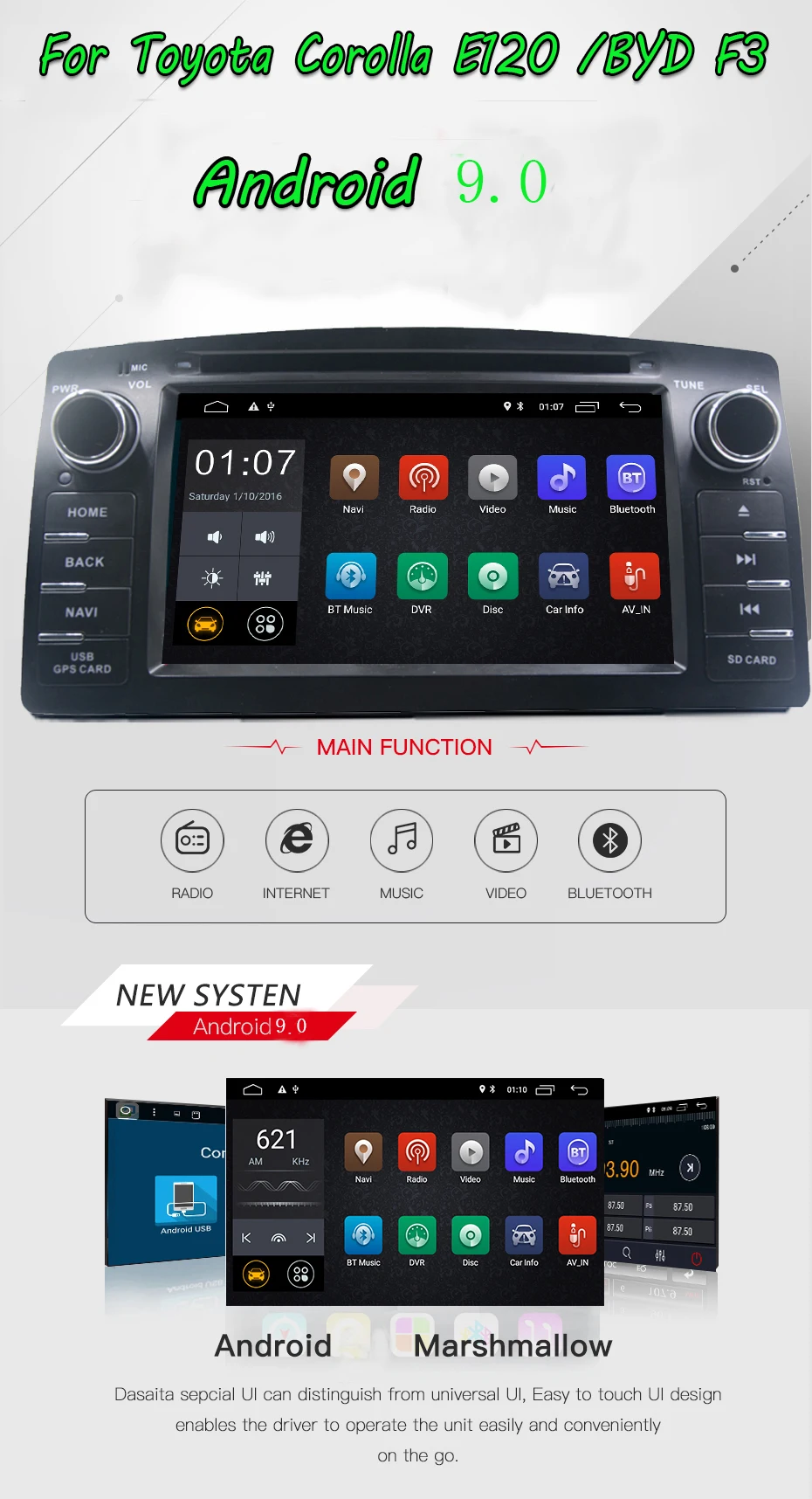 Perfect 2 din android 9.0 car dvd gps for toyota corolla e120 byd f3 2003-2006 car radio with steering wheel wifi obd function 0