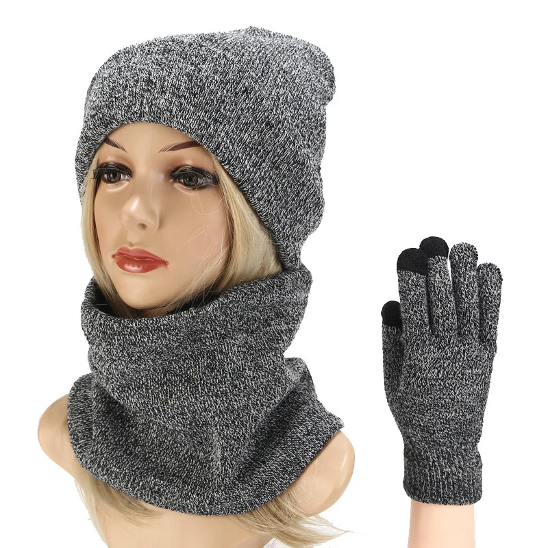 Зимняя шапка, шарф, перчатки, набор для женщин и мужчин, уплотненная теплая зимняя шапка для девочек, модная мягкая женская шапка черного цвета