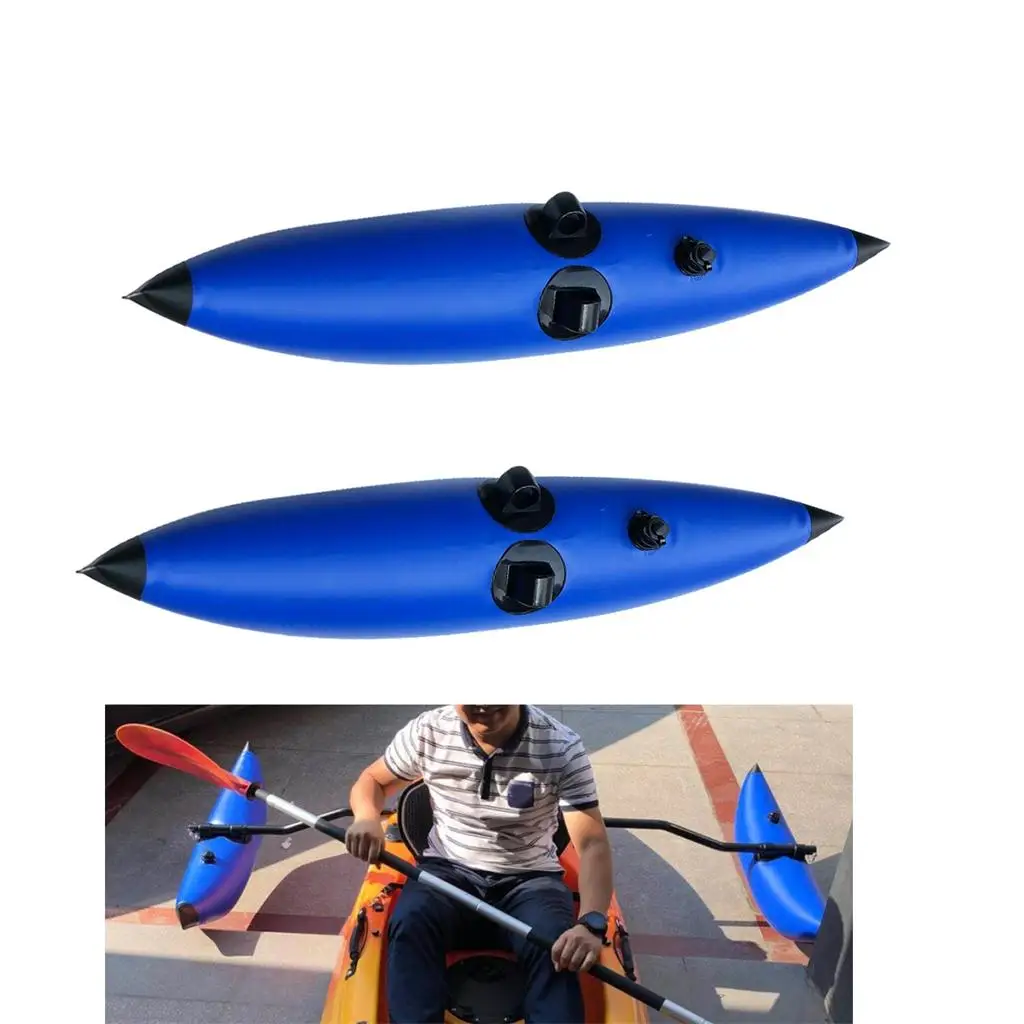 2 Blue Kayak Fishing Inflatable Outrigger Stabilizer & 2 Tail Rudder Balls