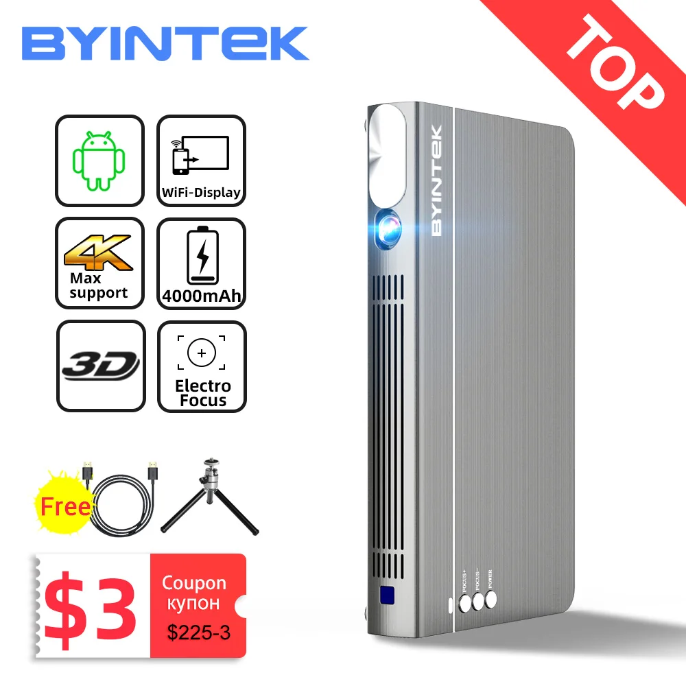 BYINTEK P12 Mini 3D 4K 300inch Smart Wifi Pocket Portable Video Beamer LED DLP lAsEr Mobile Projector For Smartphone
