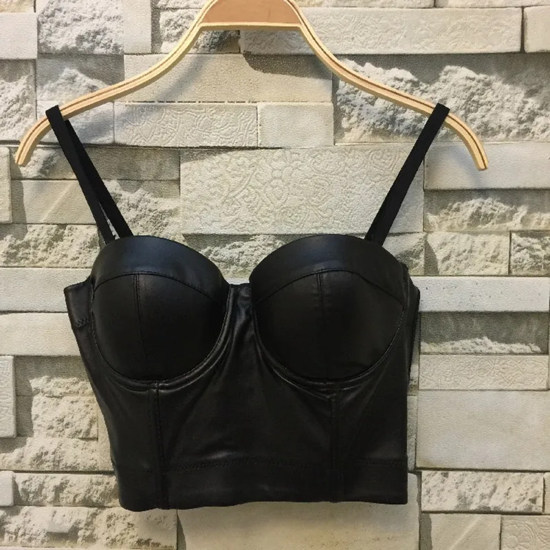 Women Steampunk Corset Bra Tops Leather PU Bralette Push up Bras for Women Waist Trainer Slimming Underwear Short Top