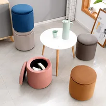 Tabouret de rangement en bois massif, tabouret rond en velours avec couvercle, boîte de rangement, chaise de maquillage durable, tissu artistique pour salon, tabouret pour chaussures