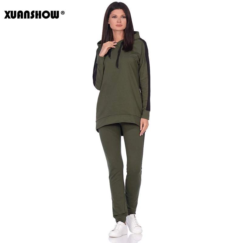 XUANSHOW New Autumn Winter Female 2 Piece Set Tracksuit For Women Long Sleeve Long Hoodies+Pants Two Piece Set Outfit Women Suit