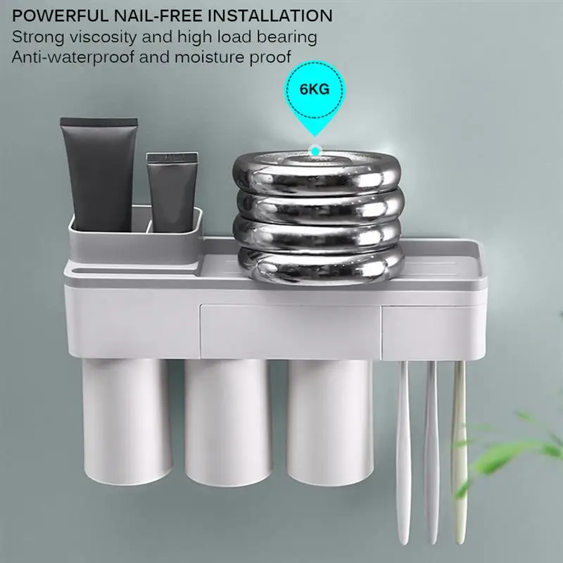 New Magnetic Adsorption Inverted Toothbrush Holder Toothpaste Squeezer With Cups Bathroom Storage Rack Bathroom Accessories Set