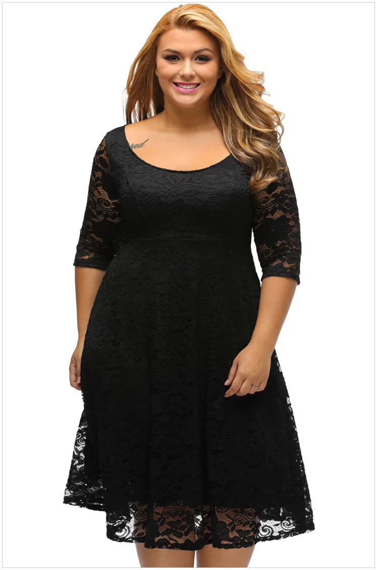 Shi ying Europe And America Fashion Plus-sized WOMEN'S Dress Formal Dress Sexy Crew Neck Three-quarter-length Sleeve High-waiste