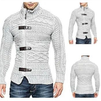 

ZOGAA 2018 New Fashion Men Sweatercoat Thick Wool Triple Breasted Striped Hooded Sweater Christmas Cardigan Windbreaker