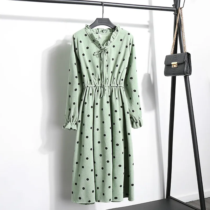 Corduroy Plus Size Dress High Waist Ruffled Floral Print Women Dress Casual A-line Ladies Chic Autumn Office Dress Print Dress