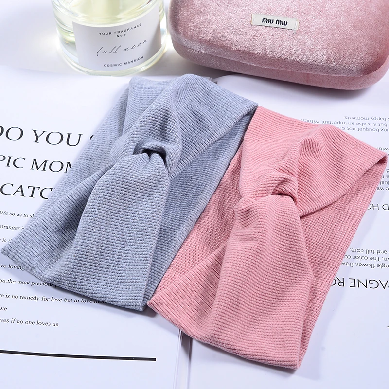 Women Headband Twist Turban Solid Wide Knitted Knotted Yoga Twisted Hairband Accessories For Turban Bandage Bandanas Hair Bands