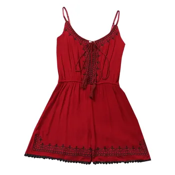 

2020 New Spring Summer Floral Embroidey Rompers Jumpsuits women Sexy Sleeveless Overalls lady Casual bohemian Beach Playsuits