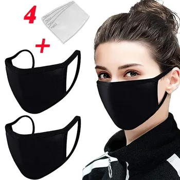 

2PCS Unisex Cotton Adult Mouth Mask Fashion Windproof Dustproof Breathable Can Washed Reusable Cycling Face Mask With 4 Filters