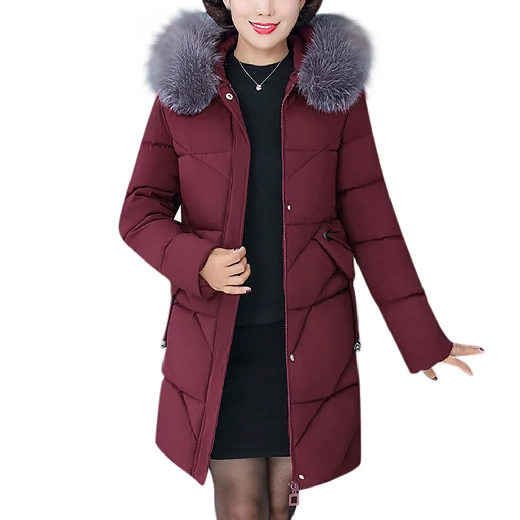 Зимняя куртка для женщин среднего возраста, толстая теплая хлопковая куртка с капюшоном, длинная парка с большим меховым воротником, хлопковая куртка(XL-7XL