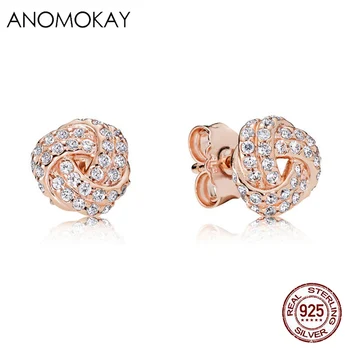 

Authentic 925 Sterling Silver Clear Cubic Zircon Tie Stud Earrings for Women Rose Gold Earrings Sterling Silver Jewelry Gift