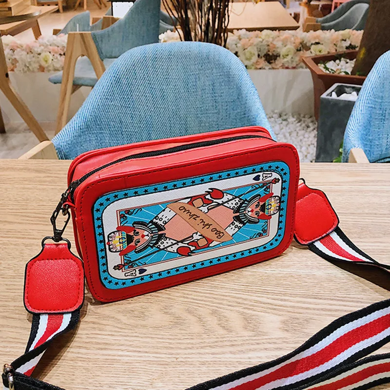 

New Style Korean-style Super Fire Wide-Strap Shoulder Bag Cool Trend Abstract Pattern Printed Oblique Bag Women's 2019
