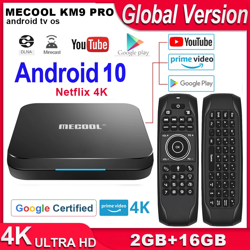 Приставка Смарт-ТВ MECOOL KM9 Pro сертифицированная Google Android tv os 10 4 ГБ 32 KM2 2 Гб 16 Amlogic S905X2 9