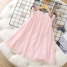 Платья с фатиновой юбкой и блестками для девочек, Летнее Детское платье с рукавами-крылышками, Розовая Одежда для девочек, милые платья для малышей