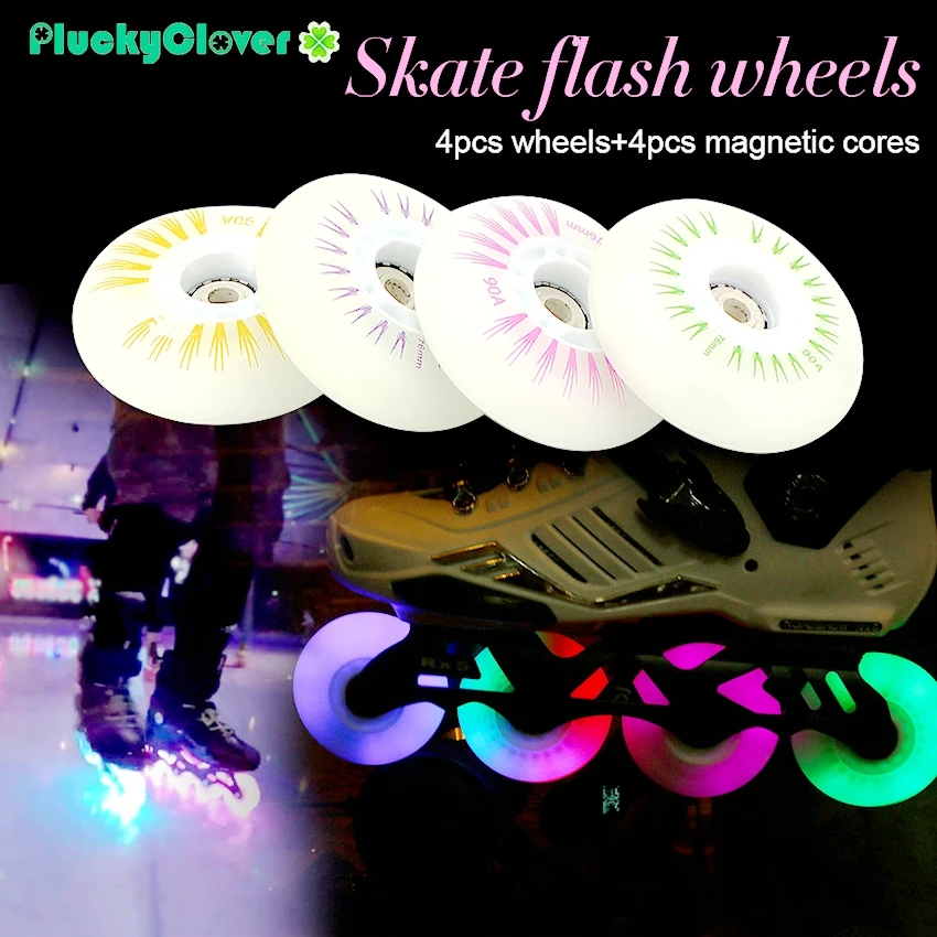 Light up Inline Skate Wheels with Bearings 90A Luminous Skating Wheels 4-Pack 